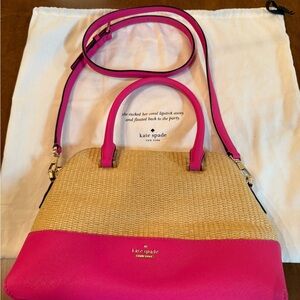 Kate Spade Vibrant Pink and Tan Wicket Handbag